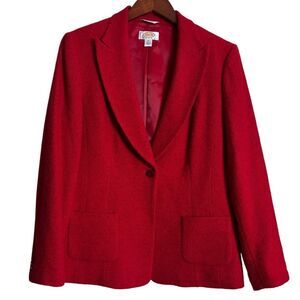 Vintage Talbots Red Wool Blend Tweed Single Button Blazer Jacket Size 12 Petite